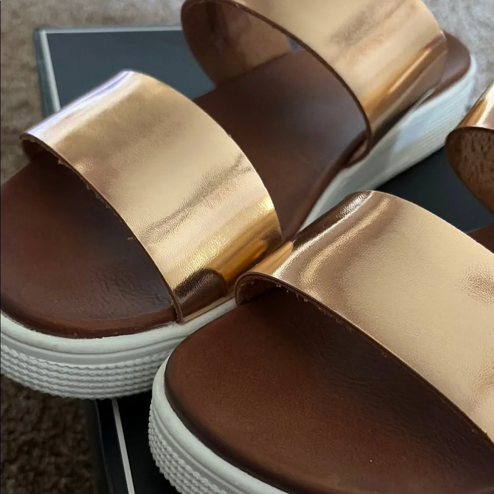 Metallic Rose Gold Slide Sandals - Women size 10